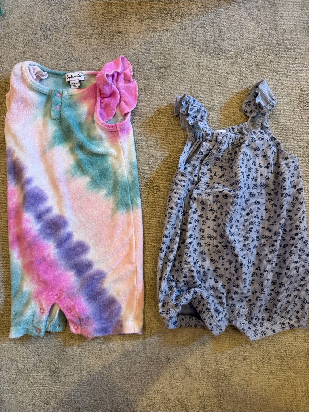 SPLENDID baby Tie-Dye Baby Romper with Pink Bow & Blue Floral Bubble Romper 3-6m